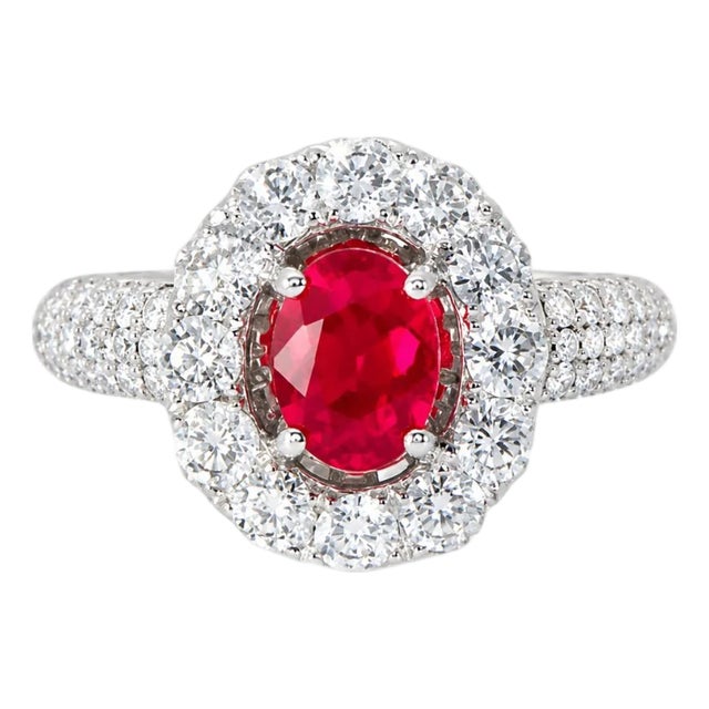 14K White Gold Ruby Micro Pave Diamond Designer Ring For Sale