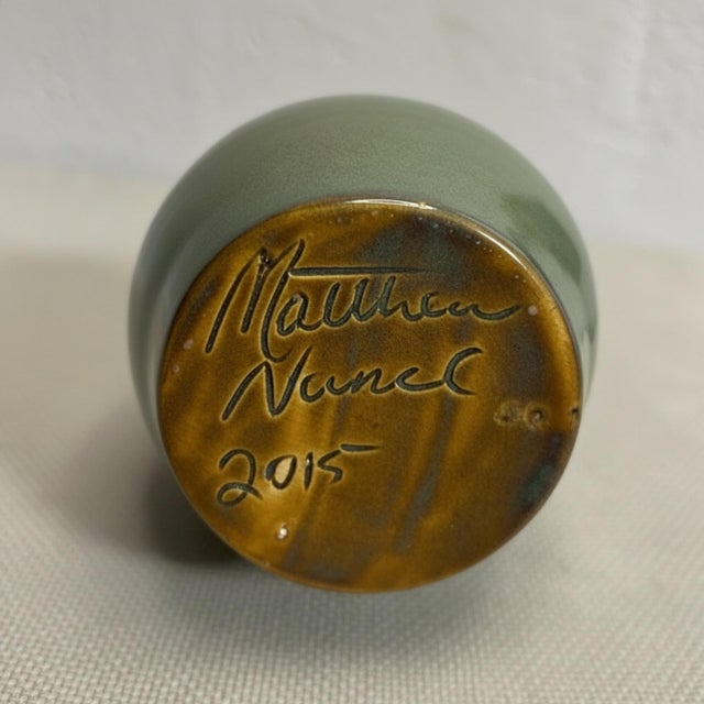 Early 21st Century Matthew Nance Seagrove Nc Studio Pottery Green Ruffled Rim Vase For Sale - Image 5 of 5