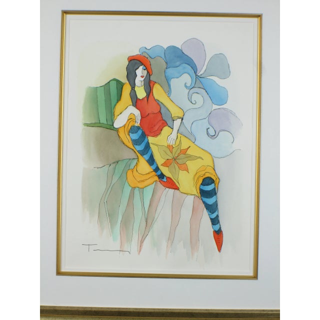 Itzchak Tarkay Watercolor Painting "Vintage Fashion" Signed Framed For Sale - Image 4 of 9