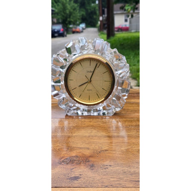 Gemstone Vintage Linden Crystal Quartz Desk Clock With Faceted Glass Case For Sale - Image 7 of 12