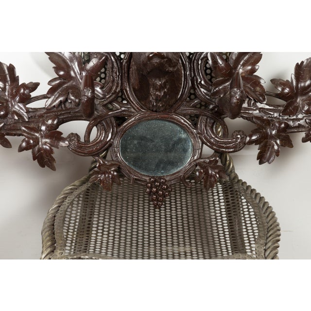 Brown Black Forest 1900s Carved Wooden Plaque with Chamois Motif, Foliage and Mirror For Sale - Image 8 of 10