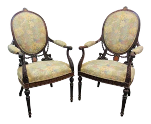 19th C Regency Mahogany Carved & Inlaid Chairs - a Pair