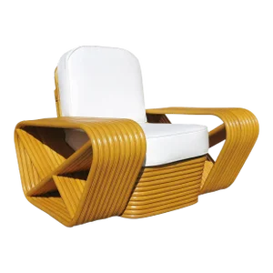 1950s Restored Paul Frankl Style10 Strand Square Pretzel Rattan Lounge Chair