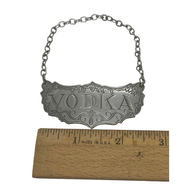 Metal Mid 20th Century Vintage Stieff Pewter Vodka Decanter Label Tag For Sale - Image 7 of 10