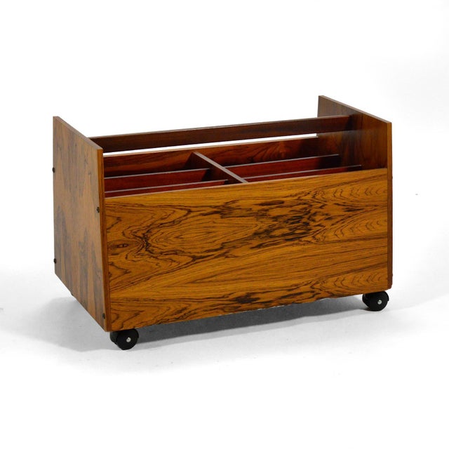 Bruksbo Mid 20th Century Rolf Hesland Rosewood Rolling Record/Magazine Caddy by Bruksbo For Sale - Image 4 of 6
