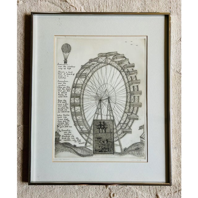 Vintage original etching entitled “ Over The Rainbow” by listed American artist Marie Welsh (1928-2018). Features a large...