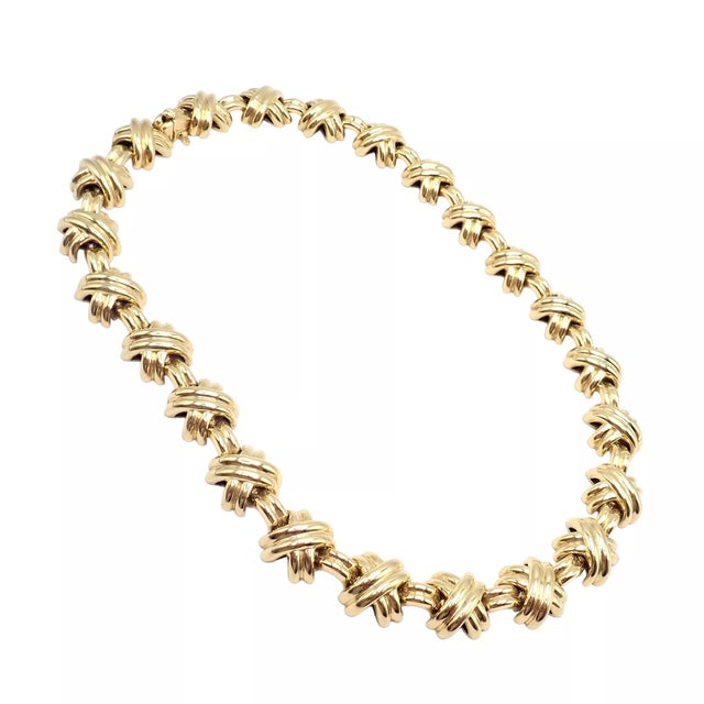 Gold Vintage Tiffany & Co. 18k Yellow Gold Large X Classic Signature Necklace For Sale - Image 8 of 9