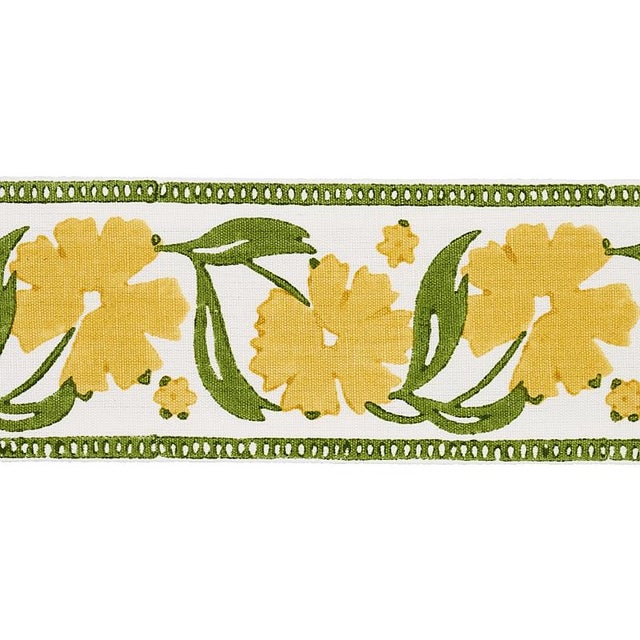 Contemporary Sample - Schumacher Adra Hand Blocked Tape in Yellow & Green For Sale - Image 3 of 3