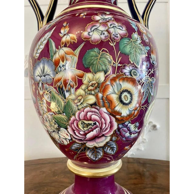 Large Staffordshire Porcelain Twin Handled Vase For Sale - Image 5 of 11