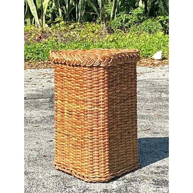 Vintage Coastal Braided Rattan Pedestal For Sale In West Palm - Image 6 of 7