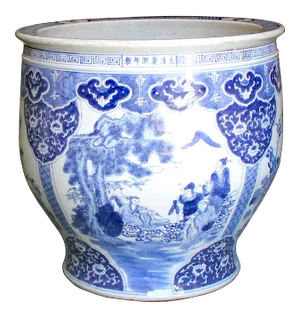 Chinese Blue White Oriental Flower People Scenery Porcelain Pot