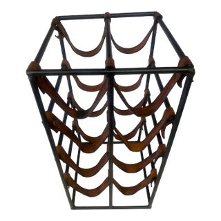 1950s Arthur Umanoff Leather and Iron 8-Bottle Wine Rack For Sale