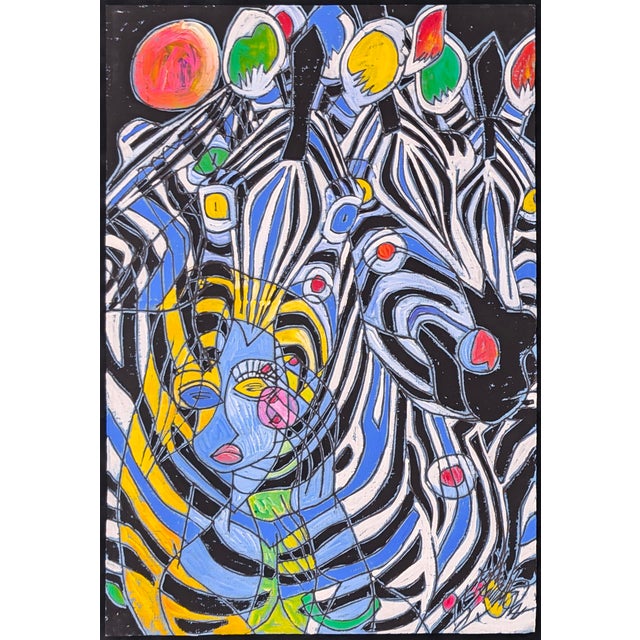 Original mixed media (acrylics, oil, watercolor) on handmade paper. Hand signed lower right by Jiang Tiefeng. Artwork...