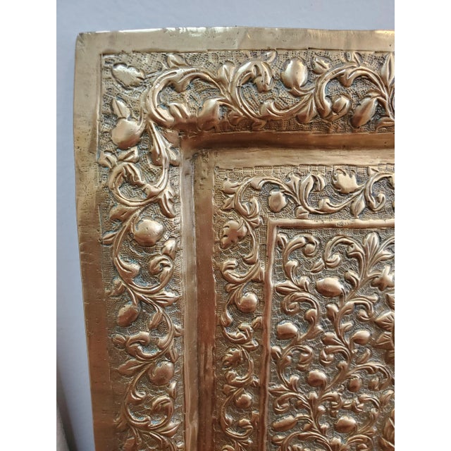 19th Century Indian Brass Wall Plaque With Hindu Deities and Floral Relief For Sale - Image 4 of 12