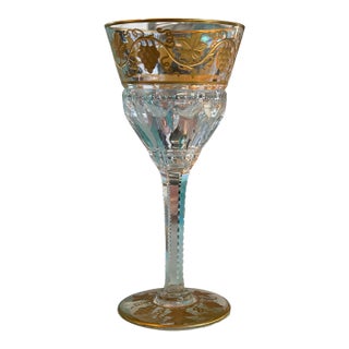 1 of 12 Antique Val St Lambert Gilt Decorated Engraved Crystal Wine Glass For Sale