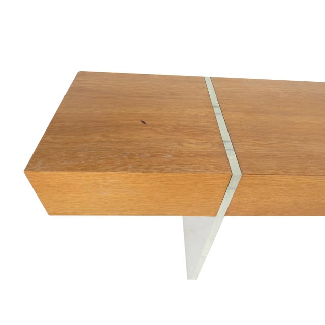 1980s Vintage Postmodern Teak Console Table With Lucite Legs For Sale - Image 5 of 9