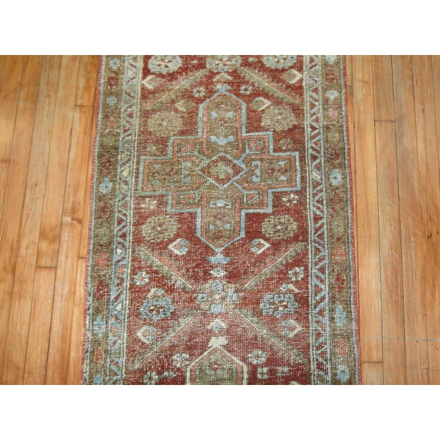 Early 20th Century Rustic Brown Geometric Persian Heriz Runner For Sale In New York - Image 6 of 6
