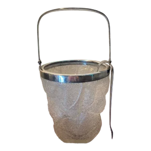 Mid 20th Century Mid-Century Modern Crackle Glass and Silverplated Ice Bucket With Claw Tongs Germany