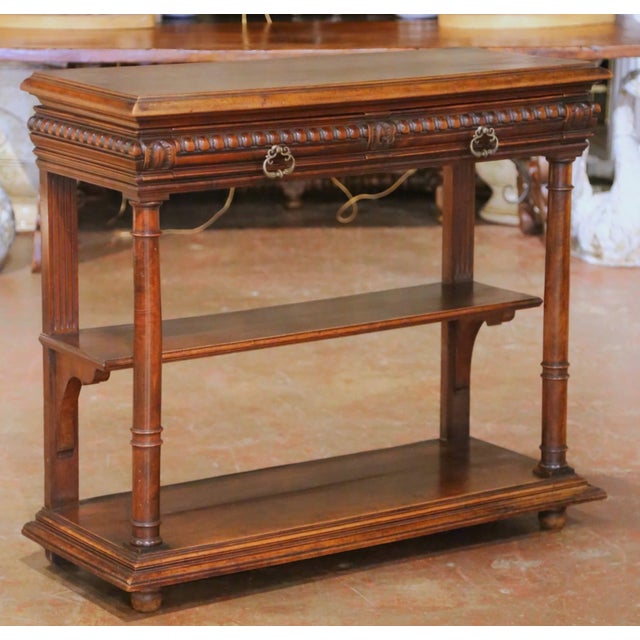 French 19th C. French Henri II Walnut Desserte Console With Lift-Top Marble Interior For Sale - Image 3 of 18