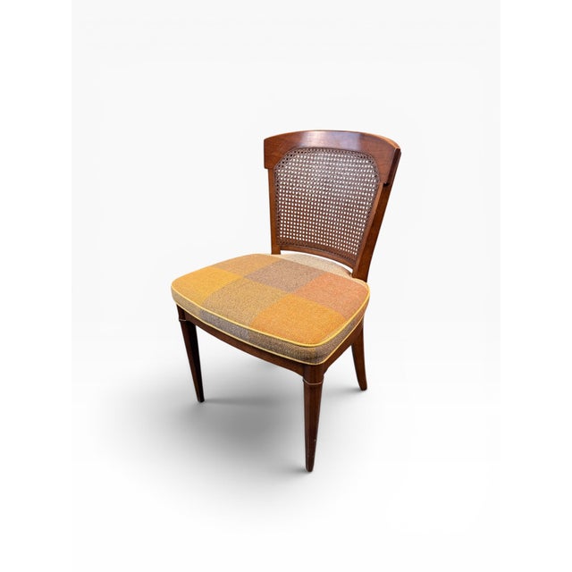 Wood Set of 4 Vintage Henredon Cane Back Dining Chairs – 2 Armchairs & 2 Side Chairs With New Upholstery For Sale - Image 7 of 18