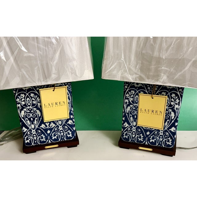 Blue Ralph Lauren Blue and White Table Lamps - A Pair For Sale - Image 8 of 10