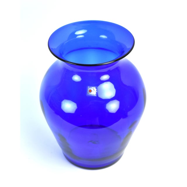 Mid-Century Modern Late 20th Century Vintage Cobalt Blue Hand Blown Glass Blenko Flower Vase For Sale - Image 3 of 7