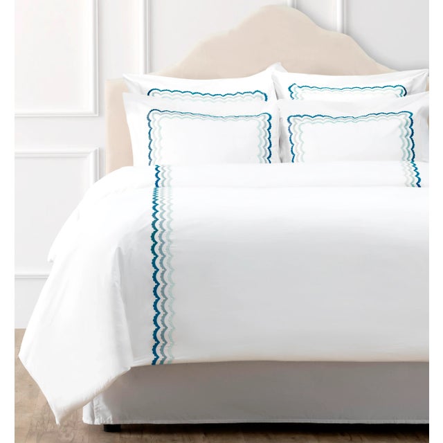 Celerie Kemble + Hamburg House Blue Scallop Twin Duvet Set - 2 Pieces For Sale