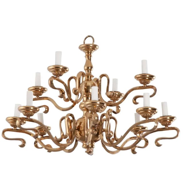 Vintage Mid-Century Brass Twelve Light Chandelier For Sale In Baton Rouge - Image 6 of 6
