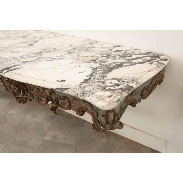 Italian 19th Century Rococo Painted & Marble Console For Sale - Image 10 of 11