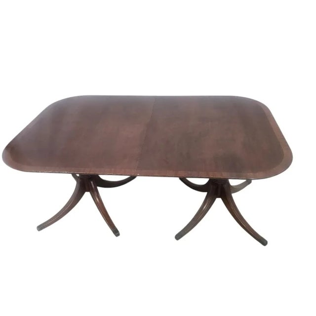 Wood Refinished Late 20th Century Duncan Phyfe Style Mahogany Double Pedestal Dining Table For Sale - Image 7 of 17