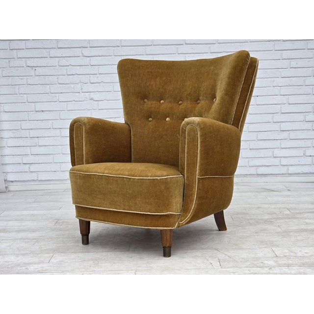 Danish Relax Chair in Honey Yellow Furniture Velour, 1960s For Sale - Image 14 of 18