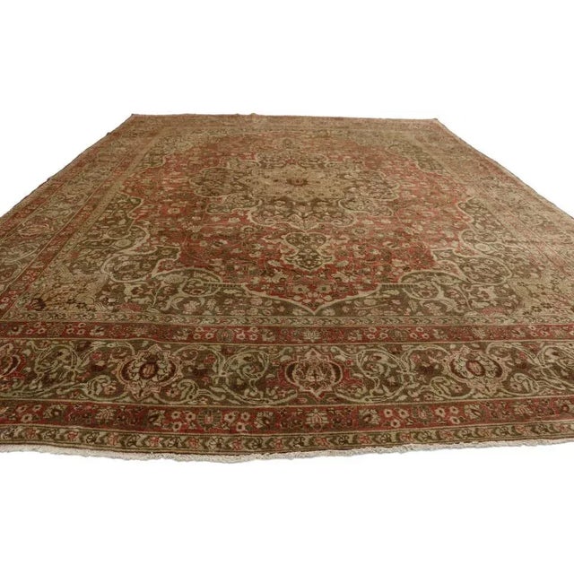 Rustic Antique Persian Tabriz Rug - 09'00 X 12'00 For Sale - Image 3 of 9