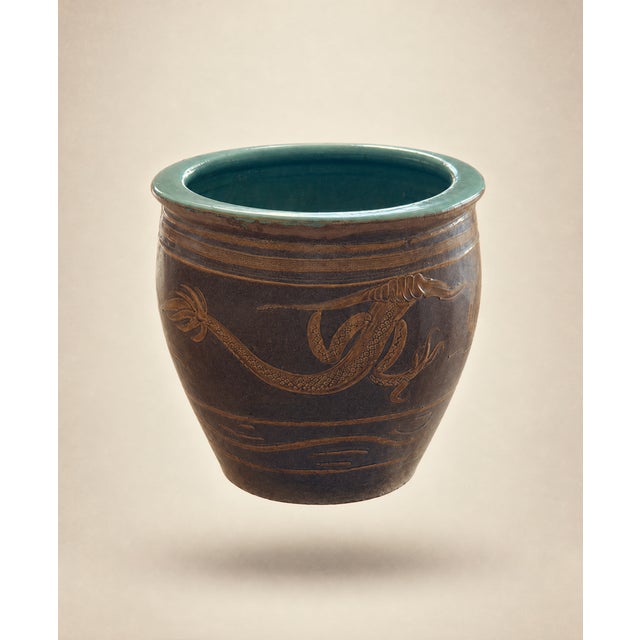 Ceramic Antique Chinese Dragon Egg Art Pottery Dragon Jardinière Planter Pot For Sale - Image 7 of 8