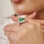 Emerald Vintage Inspired Oval Cabochon Emerald Ring With Diamond Halo in Silver - Size 6 For Sale - Image 8 of 12