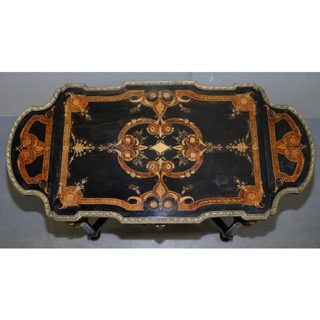Gold 19th Century Louis Philippe Ebonised Marquetry Inlaid Bronze Extending Table For Sale - Image 8 of 17