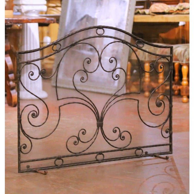 Gothic Mid-Century French Wrought Iron Fireplace Screen With Gothic Scrollwork For Sale - Image 3 of 7