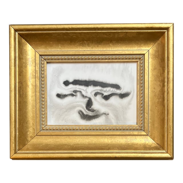 Contemporary Original Abstract Ink Painting Chunky Gold Frame For Sale