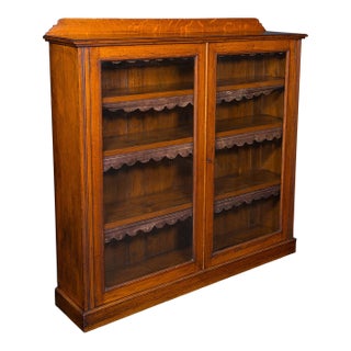 Antique Glazed Bookcase, English, Oak, Display Cabinet, Home Library, Victorian For Sale