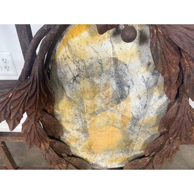 Metal Monumental Hand-Wrought Iron Console With Stone Medallion and Classical Garlands For Sale - Image 7 of 17
