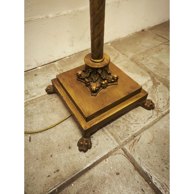 Mid-Century Modern Floor Lamp with Brass Capitals and Fabric Lampshade, 1980s For Sale - Image 3 of 18