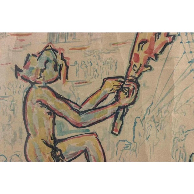 Modern Sirio Pellegrini, Violence and Revolutions, Watercolor on Paper, 1973 For Sale - Image 3 of 6