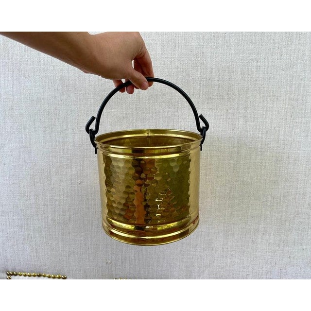 1970s Hammered Brass Planter With Iron Handle For Sale - Image 6 of 8