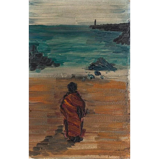 The Sea is an original painting realized by an anonymous artist in the mid-20th Century. Oil panting on panel. Unreadable...