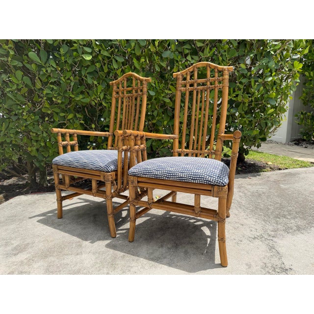 Contemporary Vintage Pagoda Back Rattan Armchairs – A Pair For Sale - Image 3 of 16