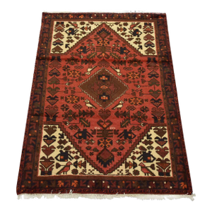 Hamedan Rug 3’2” X 4’4” Red Wool Vintage Tribal Hand-Knotted Oiental Carpet