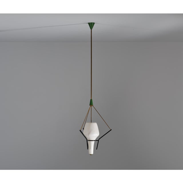 Italian Pendant Lamp in Brass and Opaline Glass, 1950s For Sale - Image 12 of 12