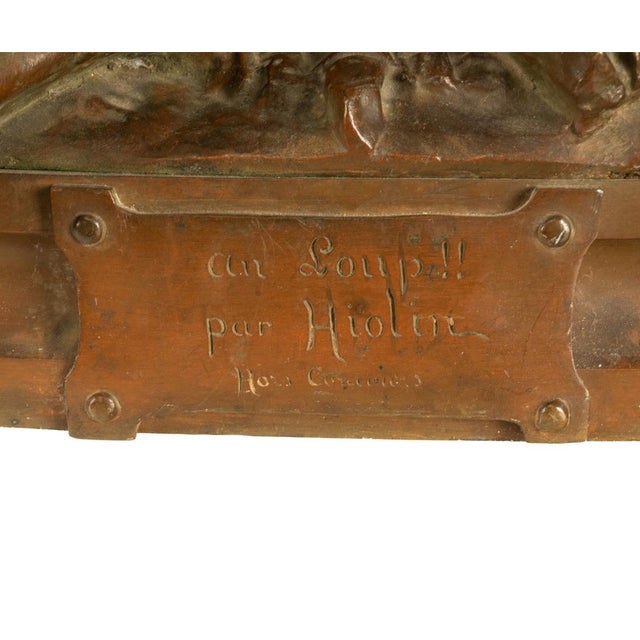 Monumental French Figurative Bronze Statue 'Au Loup' Shepherd Dog Sheep Hunting by Louis-Auguste Hiolin, 1874 For Sale - Image 17 of 18