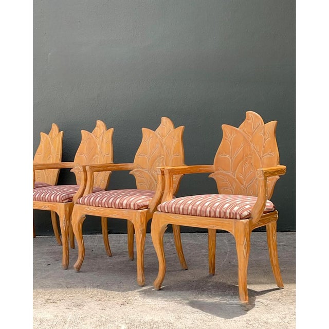 Vintage Carved Wood Leaf Back Chairs in McLaurin and Piercy “Batak” - Set of 4 For Sale - Image 10 of 12