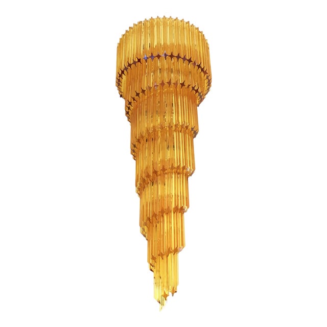 Amber Quadriedro Murano Glass Twister Chandelier by Simoeng For Sale