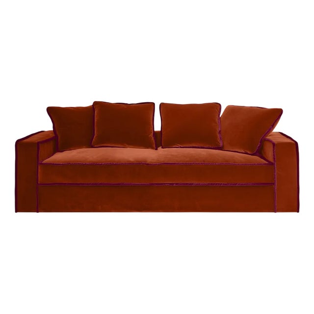 Rafaella Two-Seater Sofa in Dark Orange Velvet with Red Couture Trim from Biosofa For Sale